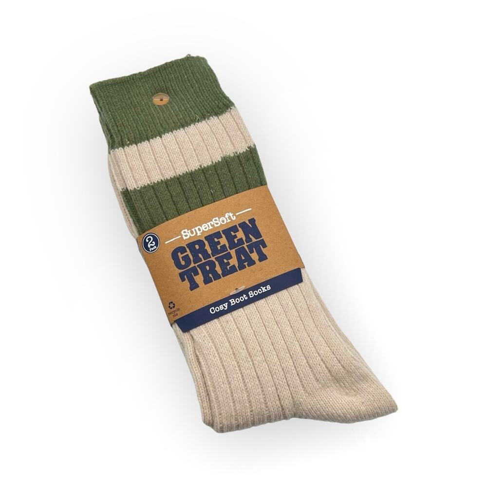 Green Treat Cream Green 2 Pairs Cozy Boot Socks  Men’s Size 8-12
